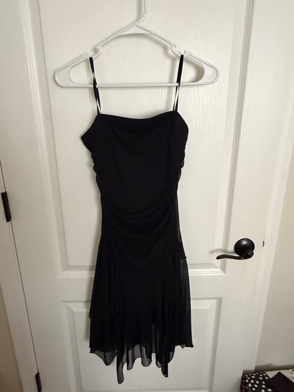 City Triangles Black Spaghetti-Strap Asymmetric Hem Mini Dress